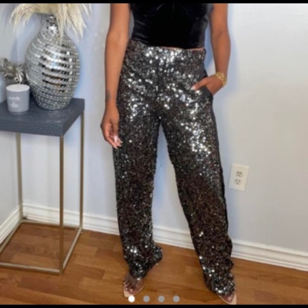 NEW $169 Zara Silver Black Sequin Dress Pants Limited Edition 2674/100 XS Small - Picture 3 of 16